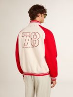 Bomber jacket in worn white and red with embroidery - Image 4