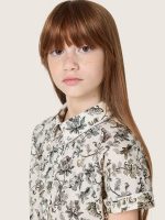 Journey girls' dress in white cotton canvas with green floral print - Image 4