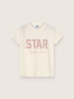 Girls' white cotton T-shirt with pink print