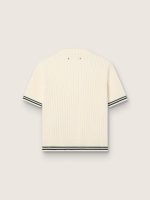 Women's white knit T-shirt with contrasting edges and removable pin - Image 2
