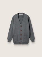 Women's m��lange gray cotton cardigan with logo on the back