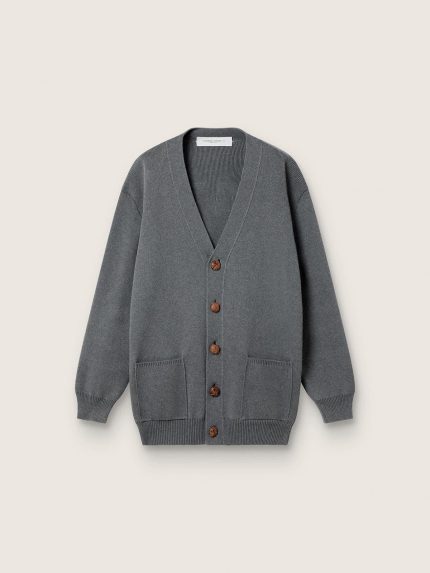 Women's m��lange gray cotton cardigan with logo on the back