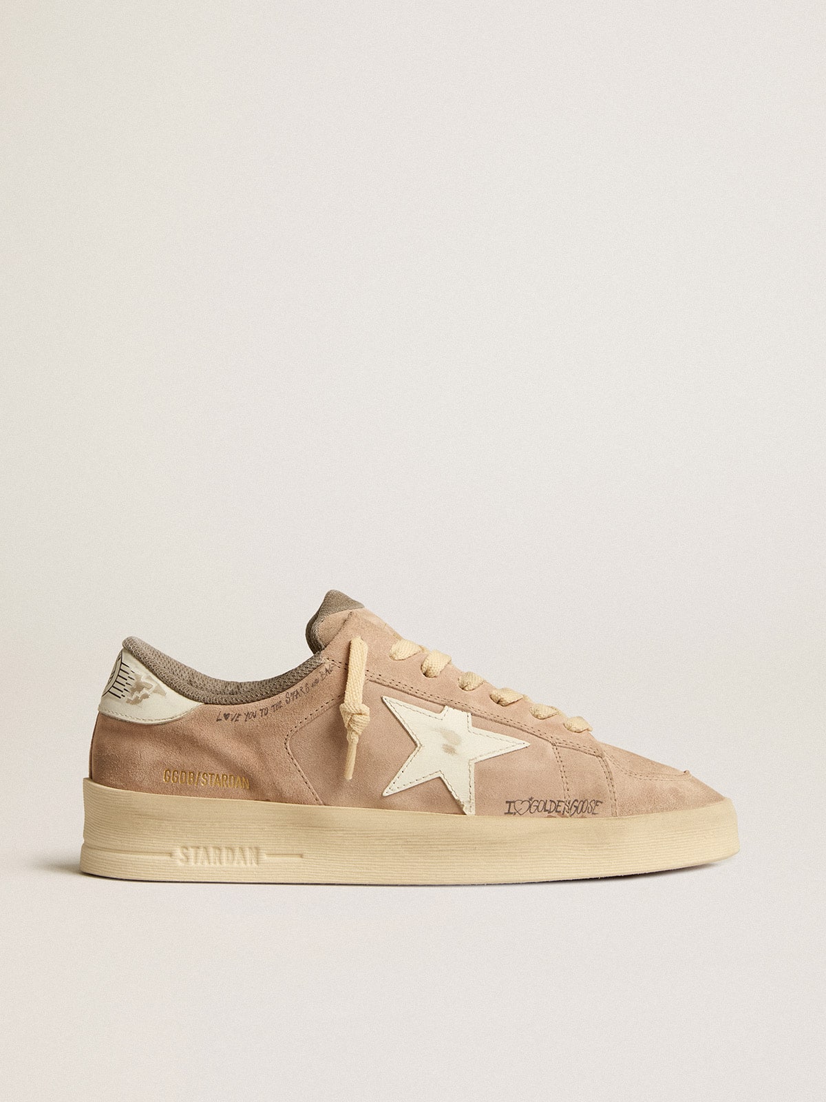 1669ce9e00866b094552b123aac6a07b79b47bf4bbd6543760d6257a9a8cc07c Women's Stardan in old rose suede with white leather star and heel tab - Image 1
