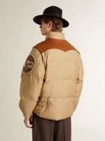 Beige bomber jacket with leather and patch details - Image 4