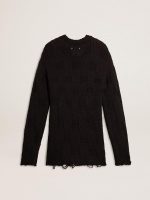 Men's black wool sweater with a distressed effect - Image 6