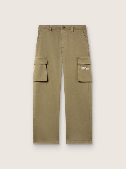 Journey boys' cargo pants in military-green cotton gabardine with print