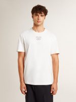 Men's worn-white cotton T-shirt with black lettering - Image 2