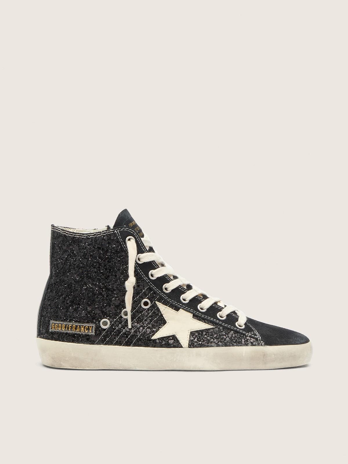 1949c6c0261a68dad0a13b32ff1aa98b5ba82969474cb40afa89d409e04c2a31 Francy Penstar in glitter with ivory star and black heel tab - Image 1