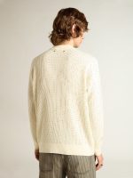 Men's crew-neck sweater in white merino wool with all-over crystals - Image 4