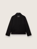 Men's short padded jacket in black cotton with leather collar - Image 2