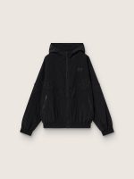 Women's windcheater in black nylon with tone-on-tone crystals