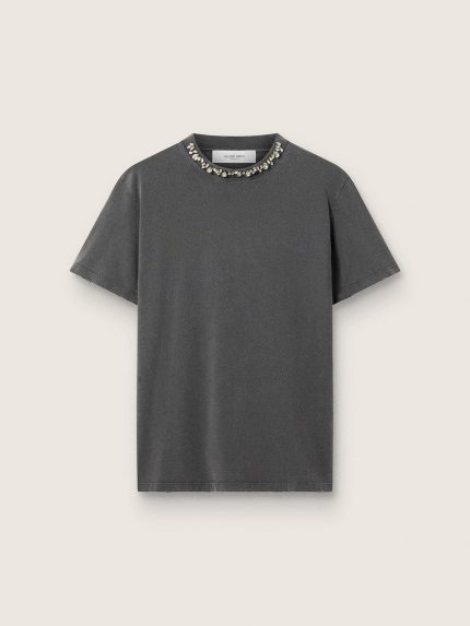Women's anthracite gray T-shirt with crystals