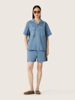 Unisex shirt in light blue denim with embroidery on the back - Image 3