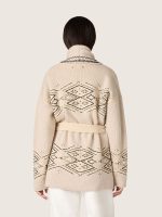 Women's belted cardigan in beige wool blend with contrast embroidery - Image 6