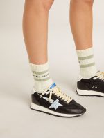 Worn-white socks with distressed details and sage-green stripes - Image 5