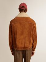 Men's jacket in tobacco-colored split leather with a shearling collar - Image 4