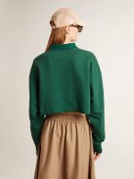 Women's green cropped polo sweatshirt with print - Image 4