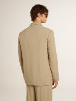 Men's beige pinstripe single-breasted jacket with an oversized fit - Image 4
