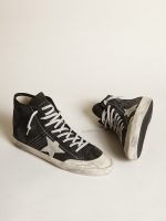 Francy Penstar in black canvas with white suede star and black suede heel tab - Image 2