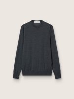 Men's round-neck sweater in dark gray m��lange wool