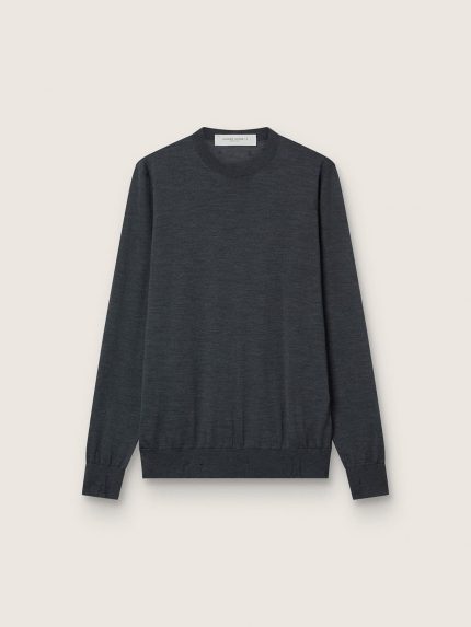Men's round-neck sweater in dark gray m��lange wool