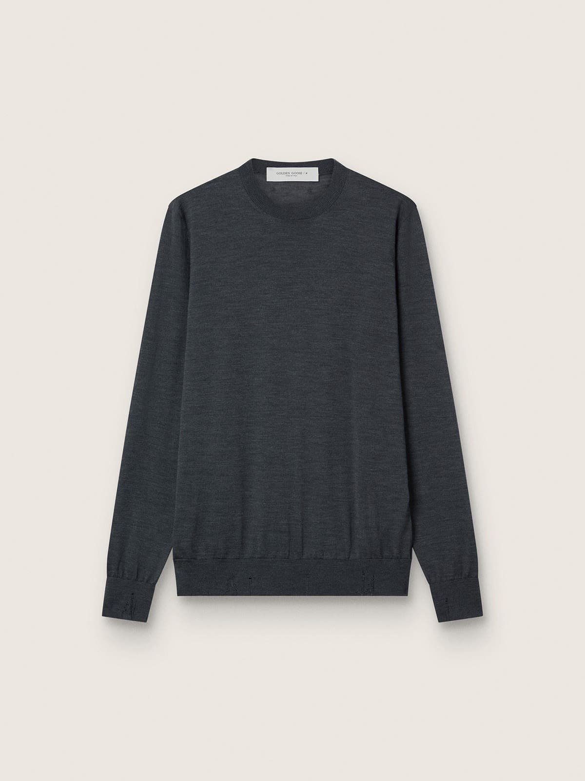 1b400f7dcf4e421e2769946bf00ba740987da0d39c6c6fa95d7791c10718827c Men's round-neck sweater in dark gray m��lange wool - Image 1