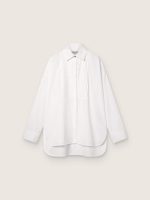 Women's oversized shirt in white cotton with pleated detail and jewel buttons