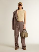 Women's wool blend pants in light brown micro chevron - Image 3
