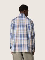 Men's oversized shirt in indigo and beige checked cotton - Image 6