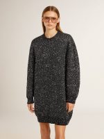 Women's black crew neck dress with all-over silver sequins - Image 2