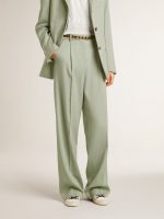 Women's pants in sage-green wool - Image 2