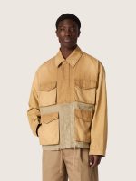 Unisex safari jacket in beige and military-green cotton with maxi pockets - Image 5