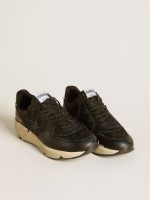 Women's Running Sole in black glitter with leather star and nubuck heel tab - Image 2