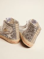 Women's Slide with laminated leather upper and silver glitter - Image 5