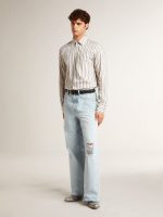Men's white cotton shirt with fine burgundy stripes - Image 3