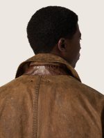 Unisex trench coat in brown waxed twill with leather details - Image 6