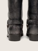 Men's high Biker boots in black leather with strap and silver-colored buckle - Image 7