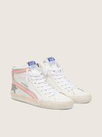 Women's Slide in white leather with silver glitter star and pink leather flash - Image 2