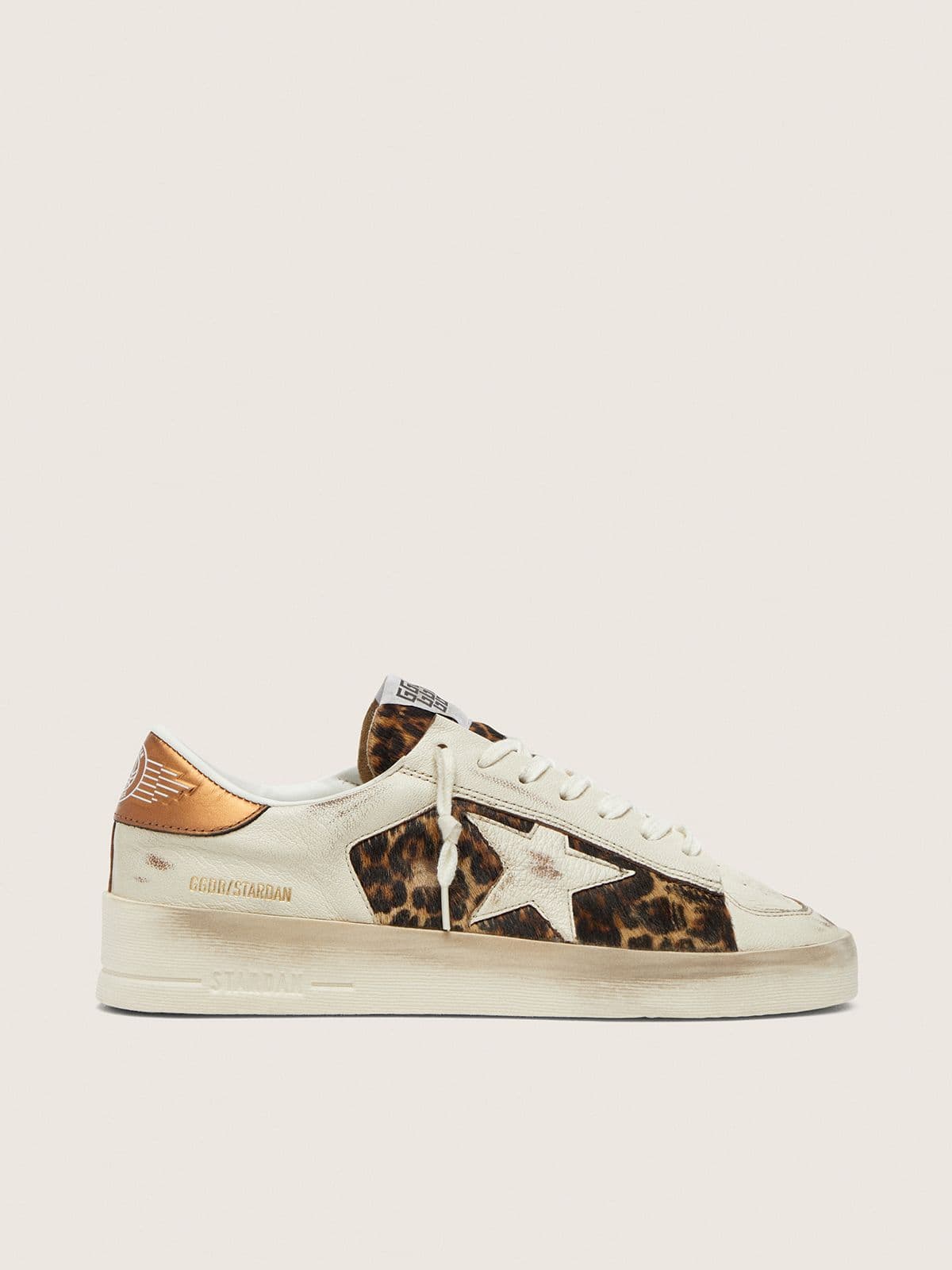 1dd53a6e854f976eafeb65e539f29a81ef6c2ee9daa79d0f2ce67a52e03bb8da Women's Stardan in white leather and leopard pony skin with white leather star - Image 1