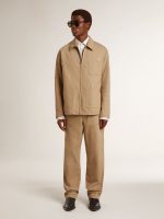 Men's beige jacket with floral embroidery and full zip - Image 3