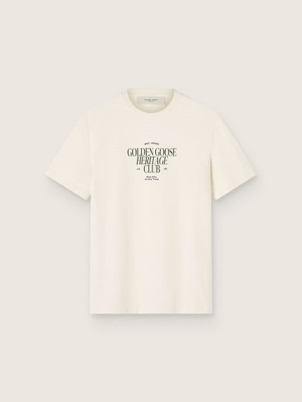 Men's white cotton T-shirt with print and logo