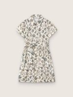 Journey girls' dress in white cotton canvas with green floral print