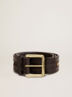 Women's black belt in washed leather with gold studs