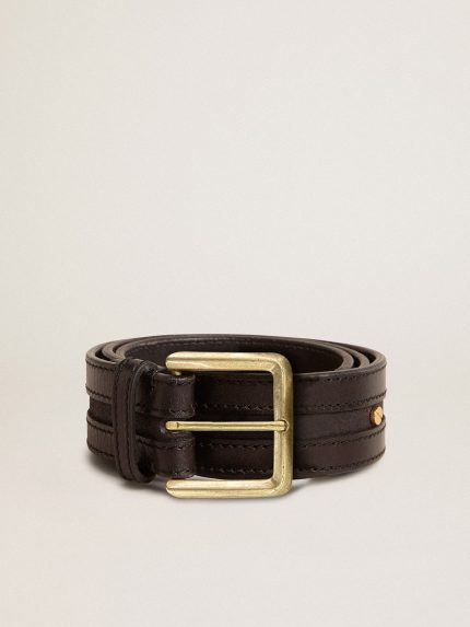 Women's black belt in washed leather with gold studs