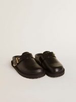 Women's Lucy Sabot in glossy black leather with gold metal buckle - Image 2