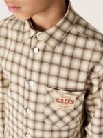 Boys' shirt in beige and brown checked cotton flannel - Image 4