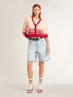 Women's cardigan in cream with red stripes - Image 3