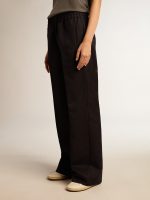 Women's sweatpants in dark blue wool gabardine - Image 2