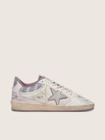 Women's Ball Star LAB in white nylon and pony skin with silver star and lilac inserts