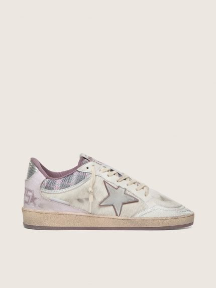 Women's Ball Star LAB in white nylon and pony skin with silver star and lilac inserts
